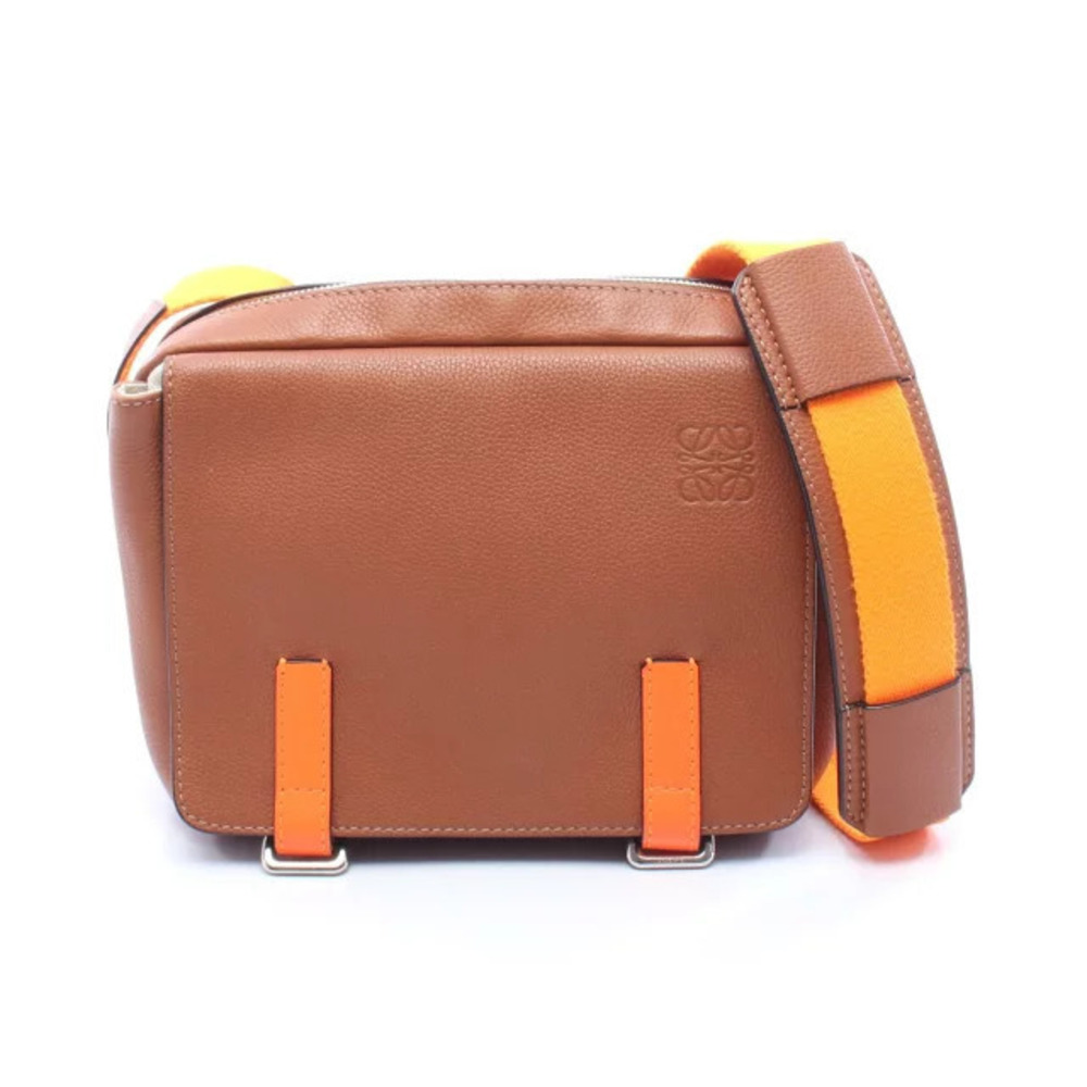 Loewe Military Messenger Bag Shoulder Leather Brown Orange